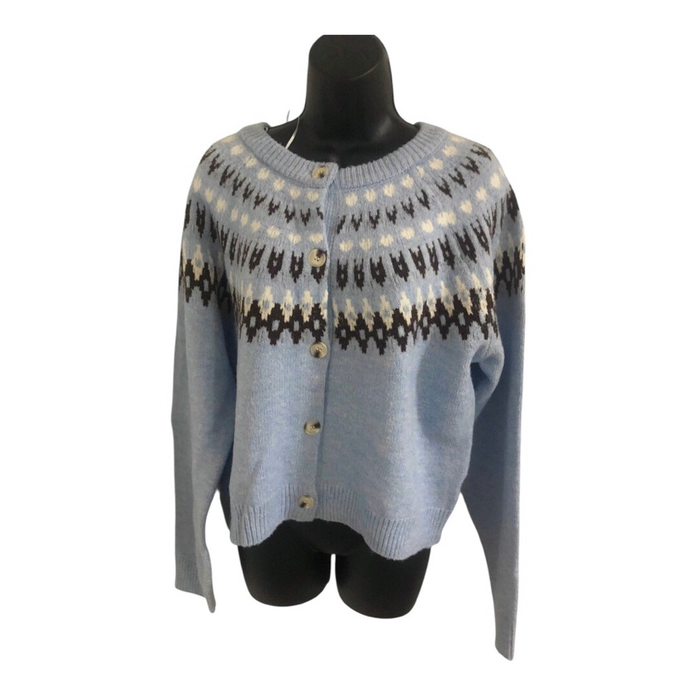 Jessica Simpson blue and brown cream multi cardigan‎ sweater size large new